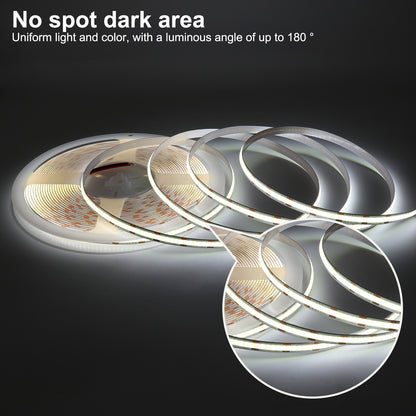 COB LED Strip Light 10M Dotless Flexible LED Tape, 2700K 3000K 4000K 6000K, CRI90 Dimmable Cuttable Indoor Lighting Strip for Ceiling, Cabinet, Kitchen, Bedroom DIY Lighting (12V/24V, No Power Supply)