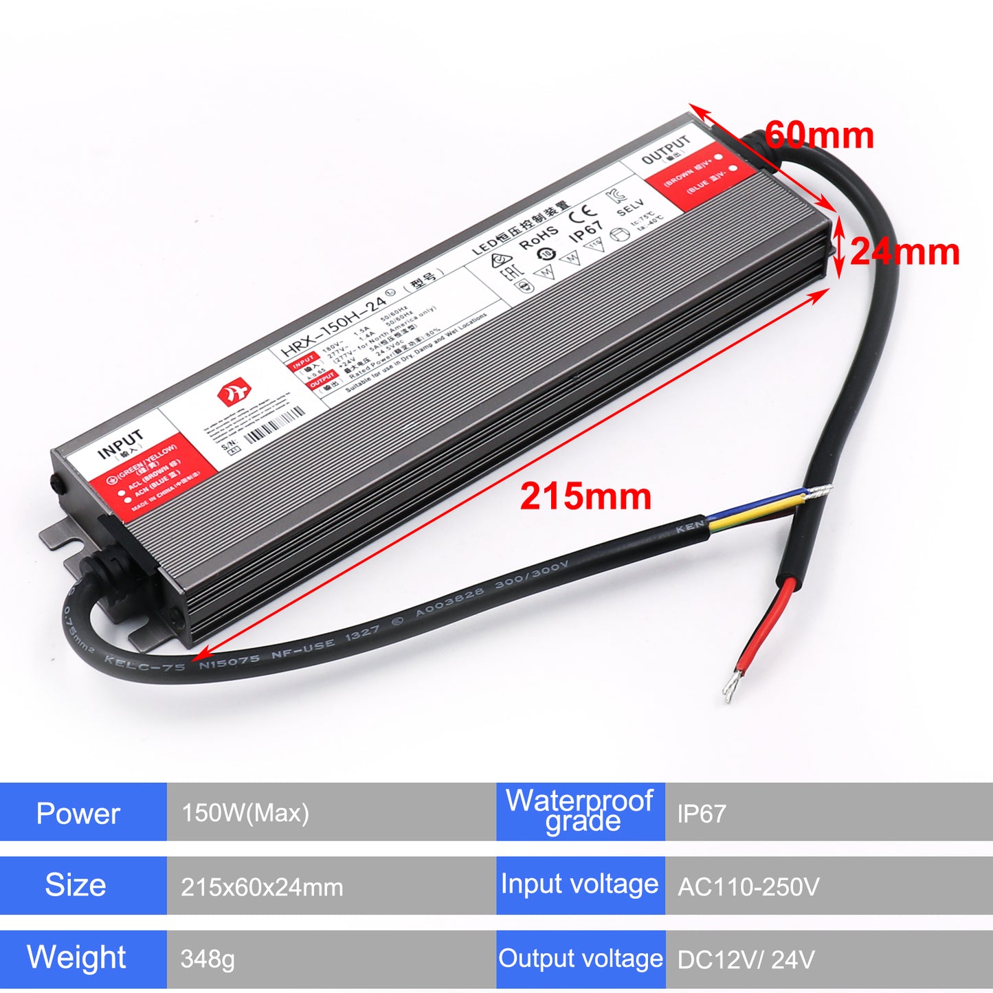 IP67 LED Transformer Short Circuit Overload Protection Outdoor Safety