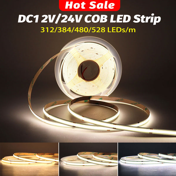 MALIIGAZA 5m 10m COB LED Strip Light 3mm 5mm 8mm 10mm High Density CRI90+ Dimmable 12V 24V LED Tape Light for Cabinet Bedroom Kitchen Lighting