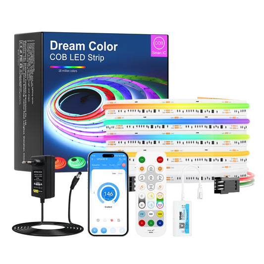 MALIIGAZA addressable RGBCCT COB LED strip light Bluetooth kit 5m complete product overview