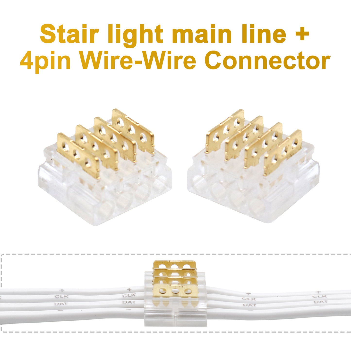 MALIIGAZA 4-Pin 20AWG Stair Light Main Line Extension Cable | Plug & Play Extender Cord with Transparent Quick Connector for STEP-05 & STEP-09 Systems (1m, 3m, 5m)
