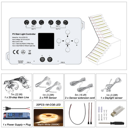 MALIIGAZA STEP-P3 Intelligent Motion Sensor Stair Light Kit | High CRI 90+ COB LED Step & Side Flow Handrail Lighting System | Plug and Play Main Line DIY Indoor Staircase Lighting (Copy)