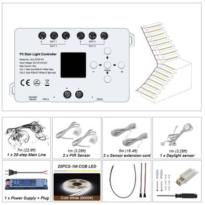 MALIIGAZA STEP-P3 Intelligent Motion Sensor Stair Light Kit | High CRI 90+ COB LED Step & Side Flow Handrail Lighting System | Plug and Play Main Line DIY Indoor Staircase Lighting (Copy)