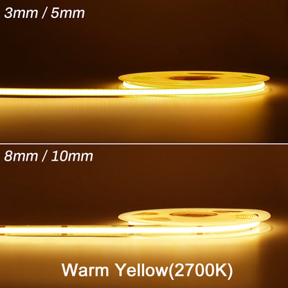 MALIIGAZA 5m 10m COB LED Strip Light 3mm 5mm 8mm 10mm High Density CRI90+ Dimmable 12V 24V LED Tape Light for Cabinet Bedroom Kitchen Lighting