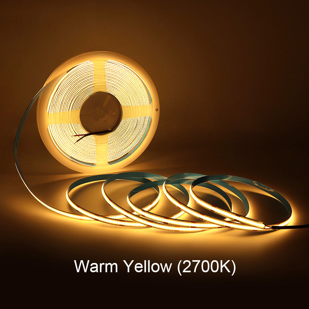 COB LED Strip Light 10M Dotless Flexible LED Tape, 2700K 3000K 4000K 6000K, CRI90 Dimmable Cuttable Indoor Lighting Strip for Ceiling, Cabinet, Kitchen, Bedroom DIY Lighting (12V/24V, No Power Supply)