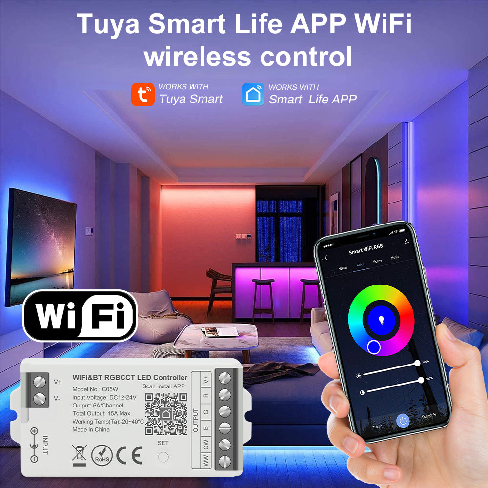 Tuya Smart App control LED dimmer WiFi Bluetooth pairing