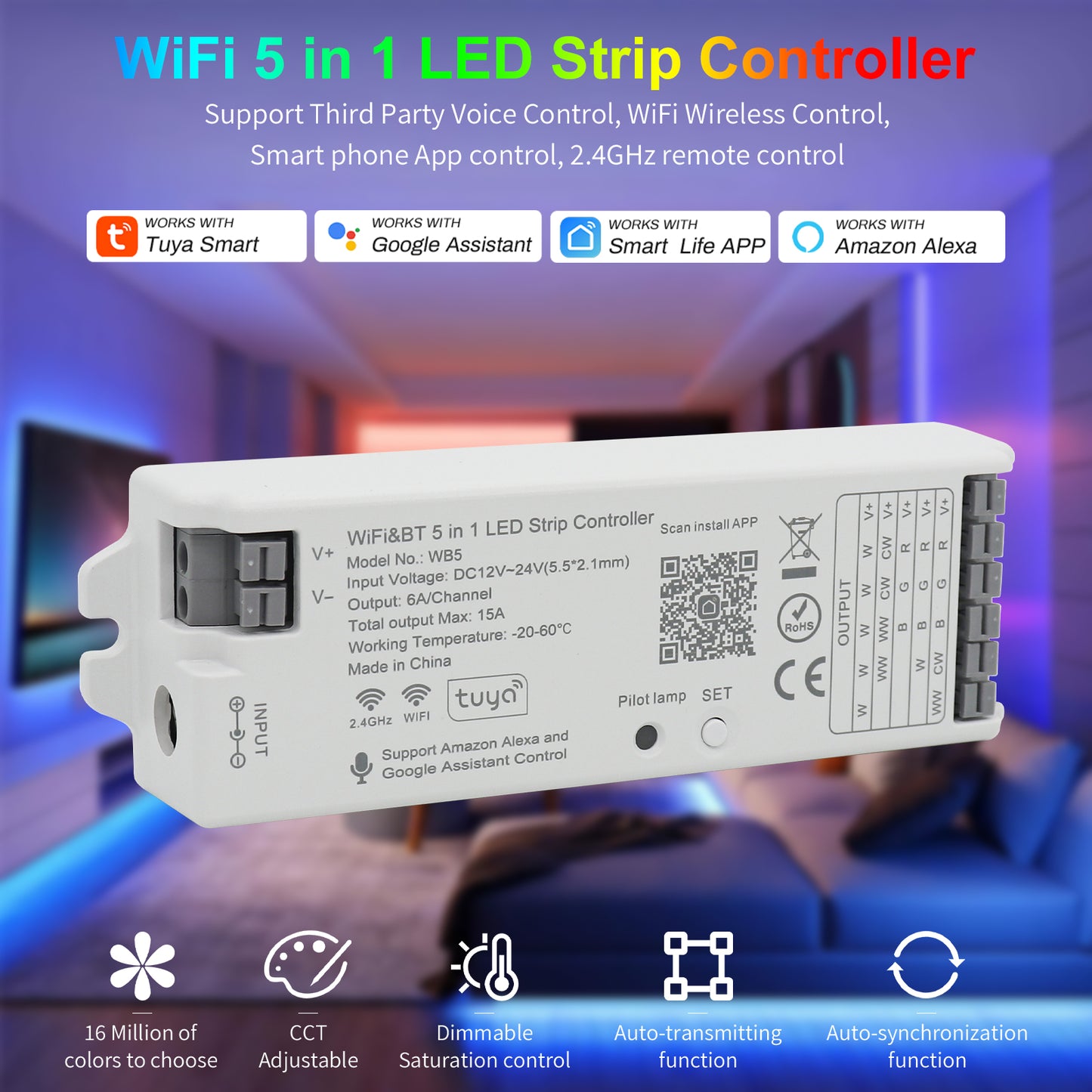 5-in-1 LED Controller Application Scenarios ¨C Living Room Bedroom TV Backlight Gaming Room