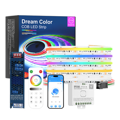 MALIIGAZA addressable RGBCCT COB LED strip light WiFi kit - white PCB 1m smart lighting set