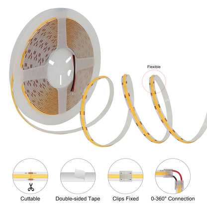 COB LED Strip Light 10M Dotless Flexible LED Tape, 2700K 3000K 4000K 6000K, CRI90 Dimmable Cuttable Indoor Lighting Strip for Ceiling, Cabinet, Kitchen, Bedroom DIY Lighting (12V/24V, No Power Supply)