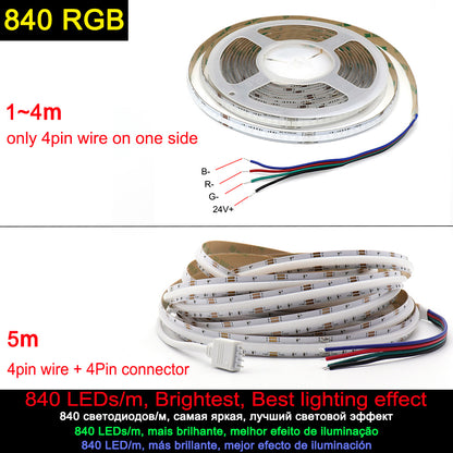 Tunable white CCT COB LED strip 2700K to 6500K dynamic white row