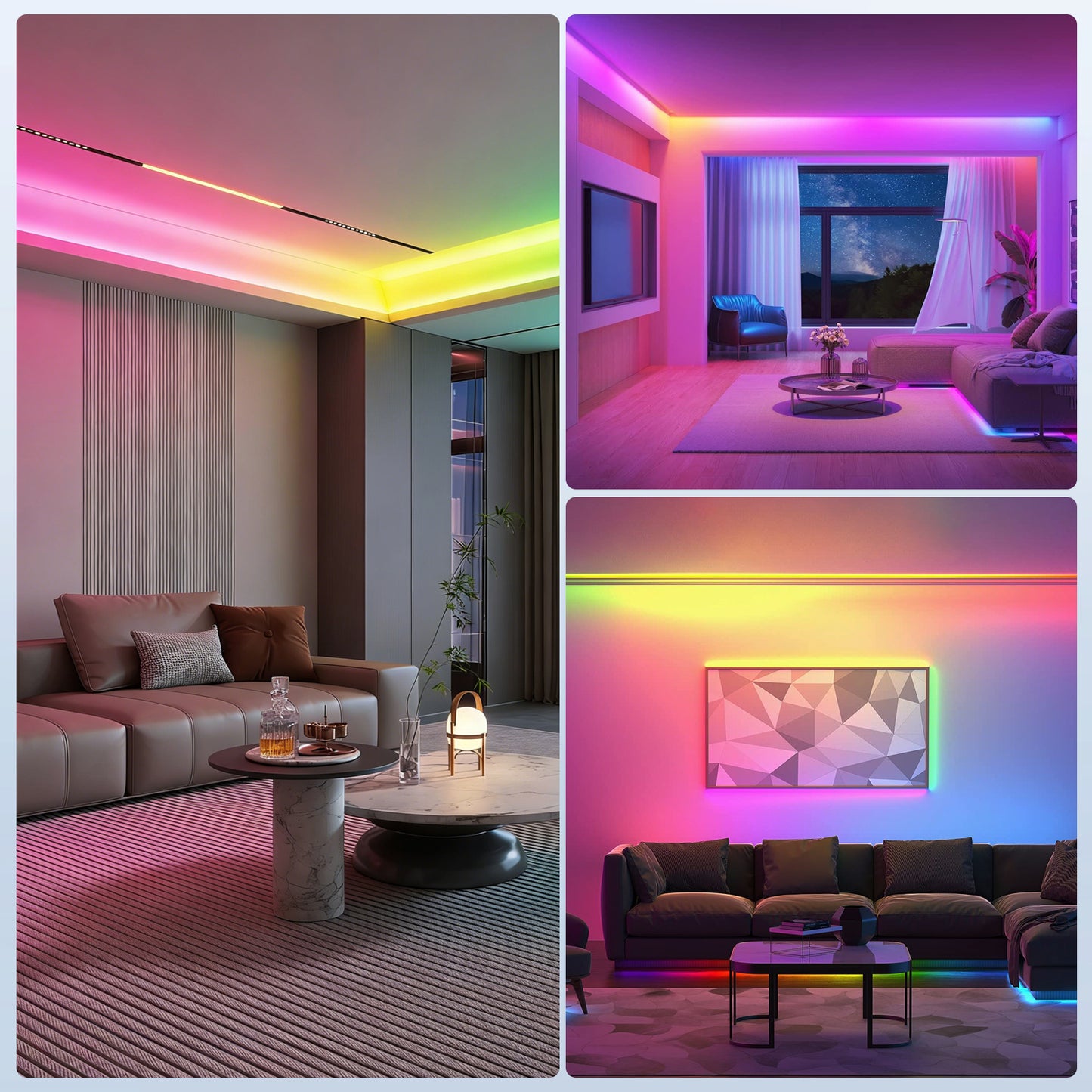 RGBIC addressable COB LED strip living room ceiling cove accent lighting application