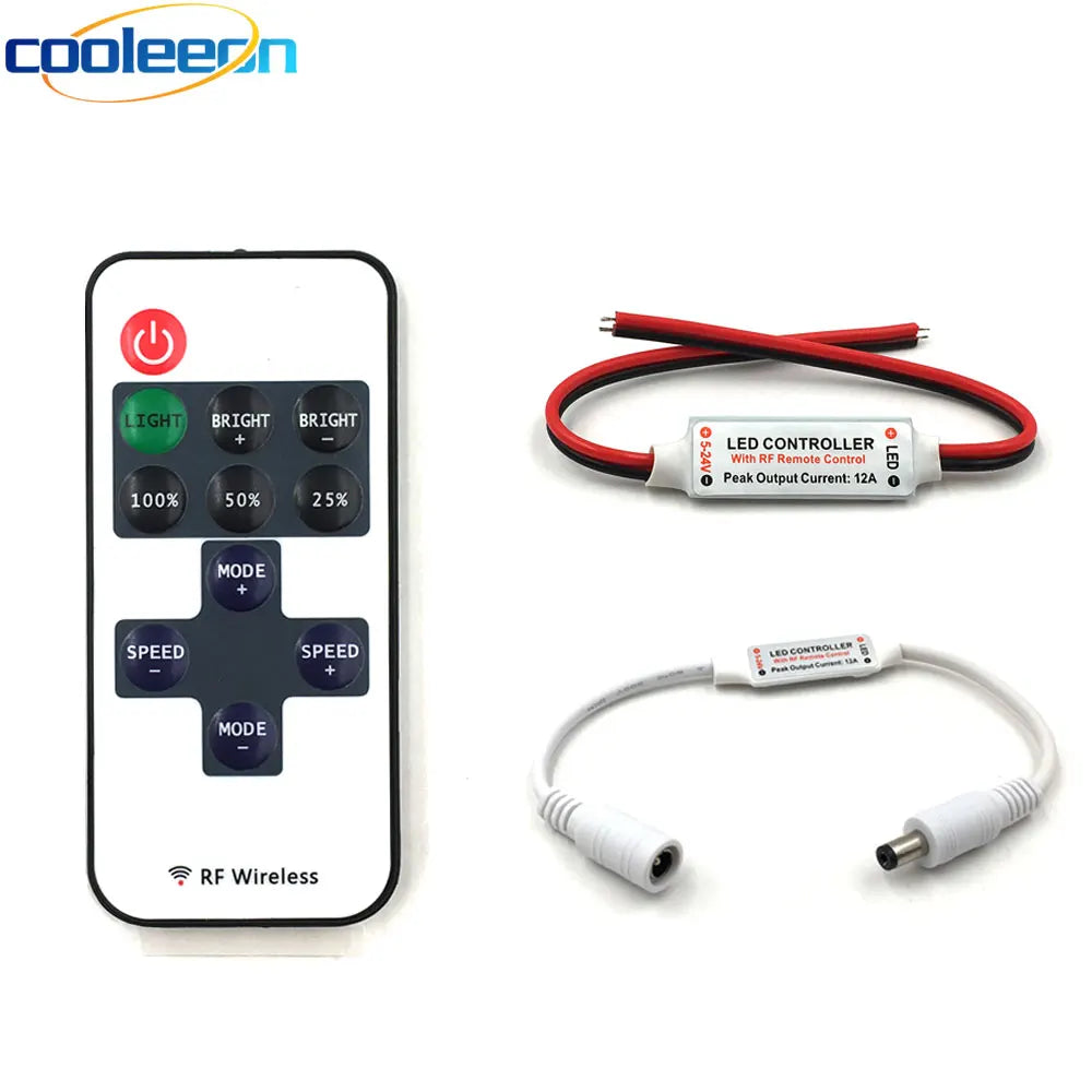 5-24V Mini RF Wireless LED Controller 5V 12V 24V Dimmer for LED Strip Lamp Bulb Lights Dimming DC Wire Connector Remote Control