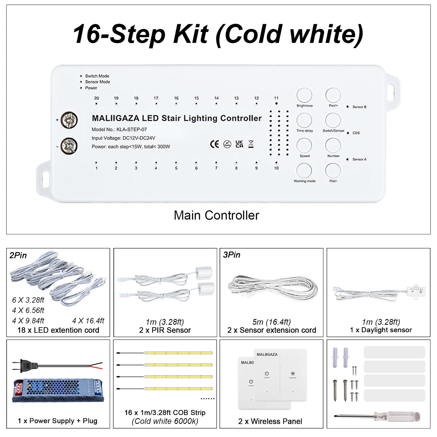 MALIIGAZA Intelligent Motion Sensor Stair Light Kit ¨C Smart COB LED Staircase Lighting System with Wireless Wall Switch
