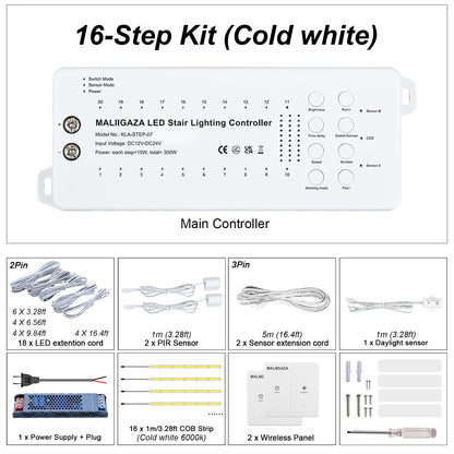 MALIIGAZA Intelligent Motion Sensor Stair Light Kit ¨C Smart COB LED Staircase Lighting System with Wireless Wall Switch