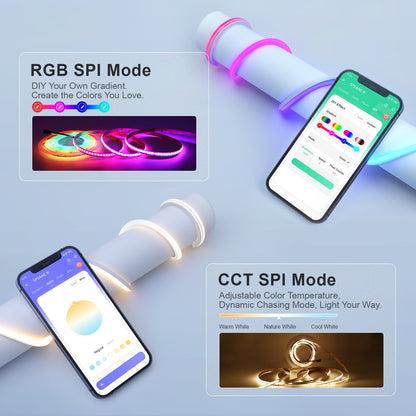 Addressable RGBCCT COB LED strip gaming room RGB chasing animation dynamic color effects