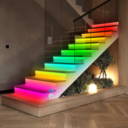 MALIIGAZA RGB Smart Motion Sensor Stair Lights Kit with COB LED Strips, PIR Detection & Dynamic Step-by-Step Lighting, Intellegent Indoor Stair Lighting