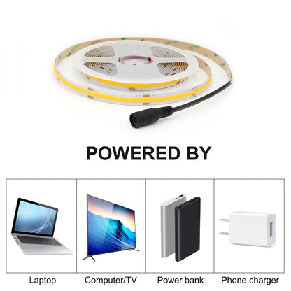 DC5V USB LED COB Strip Light Flexible Ribbon Lamp High Density Tape LED  3000K 4000K 6000K Red Blue Green LED Light Room Decor