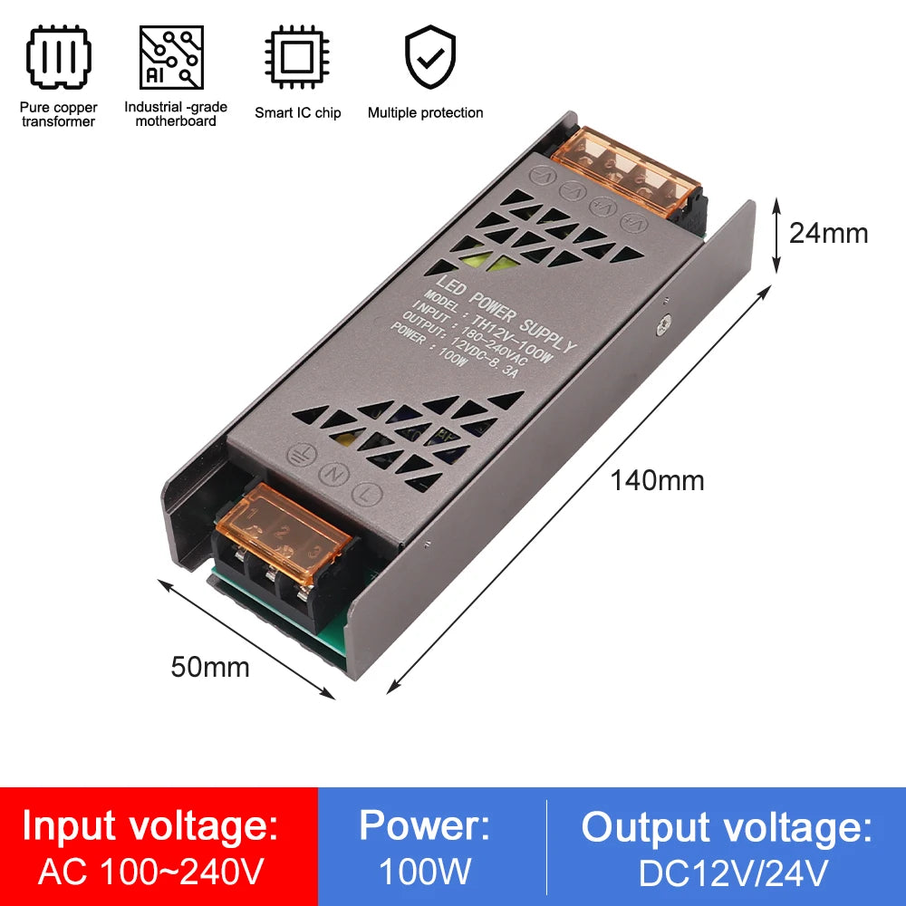 High Quality 12V 24V DC Power Supply 100W 200W 300W 400W Full Watt LED Transformer PSU for LED Strip Light 220V AC/DC Converter