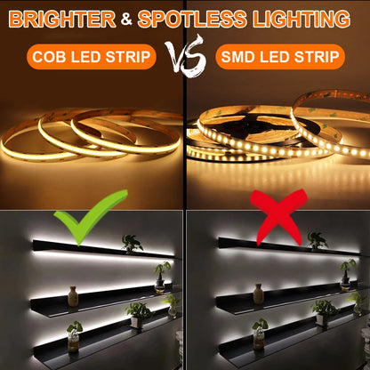USB 5V COB LED Strip Light 5mm 10mm Dimmable Flexible Ribbon Light High Density LED Tape Light For TV Room Decoration