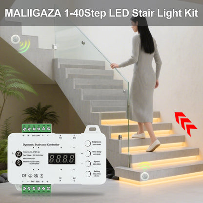 MALIIGAZA 1-40 Steps Motion Sensor LED Stair Light 24V COB LED Strip Stair Lighting Kit With Transformer For Indoor Stairway