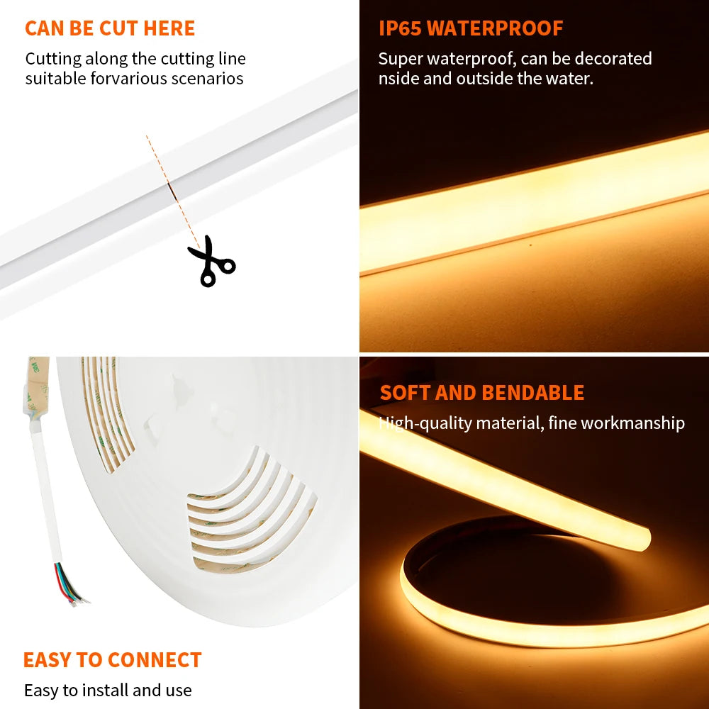 MALIIGAZA IP68 RGBCCT COB LED Strip 24V - PWM or SPI WS2811, 840 LEDs/m, 3000K-6000K Tunable White