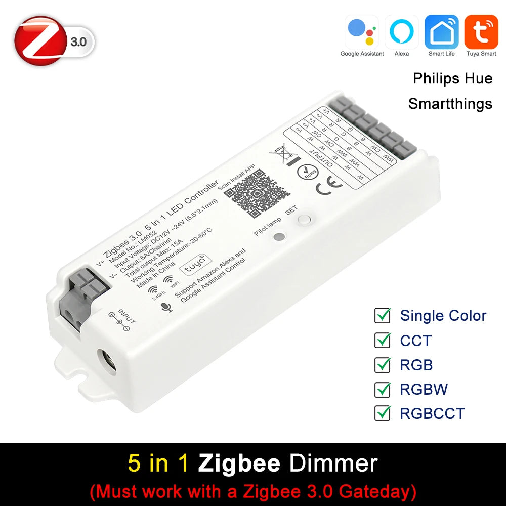 Tuya Zigbee Wifi LED Controller Smart Dimmer 5V 12V 24V LED Strip Light DIM CCT RGB RGBW Alexa Google Home APP Remote Control