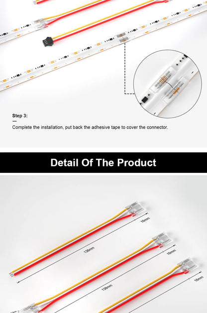 3Pin 10mm 12mm Connector for Addressable COB LED Strip Light SPI FCOB LED Tape Solderless Fast Connector PCB to PCB SM Connector