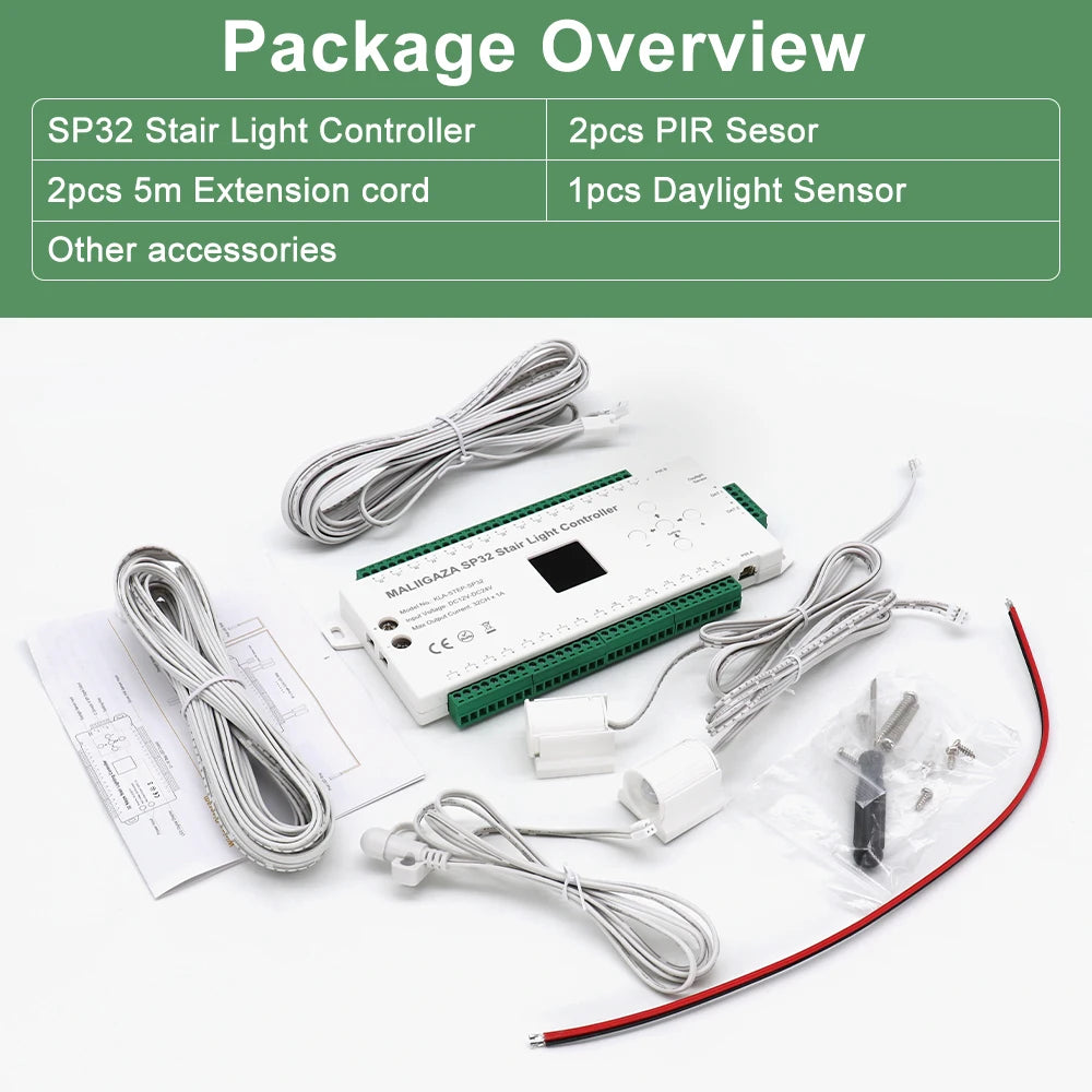 MALIIGAZA LED Stair Light Controller Motion Sensor Programmable Step and Side Stair Strip Lighiting With 2CH Running LED Strip