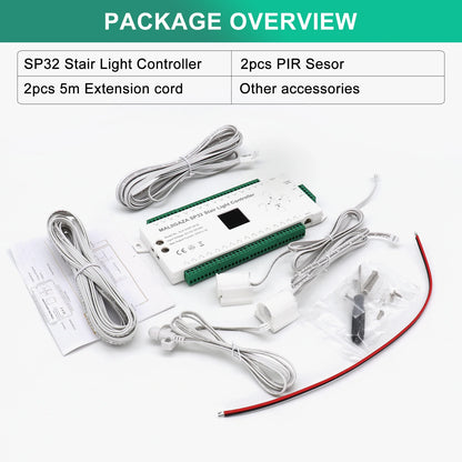 MALIIGAZA LED Stair Light Controller Motion Sensor Programmable Step and Side Stair Strip Lighiting With 2CH Running LED Strip