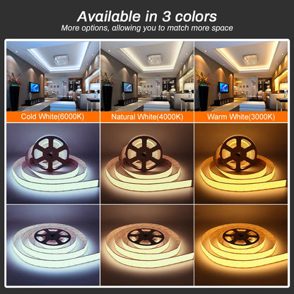 30mm Wide COB LED Strip Light 24V 3000K 4000K 6000K RA90 1600LEDs/m Ultra Bright Ribbon LED Tape for Indoor Home Decor Lighting
