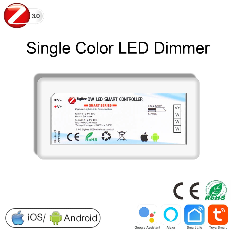 Tuya Zigbee Wifi LED Controller Smart Dimmer 5V 12V 24V LED Strip Light DIM CCT RGB RGBW Alexa Google Home APP Remote Control