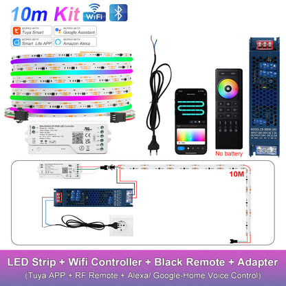 MALIIGAZA Smart Tuya WiFi RGBIC COB LED Strip Kit with Alexa & Google Home App Voice Control, Addressable Dream Color Light Tape 1-5M 10M 15M 20M 25M 30M Decor Lighting