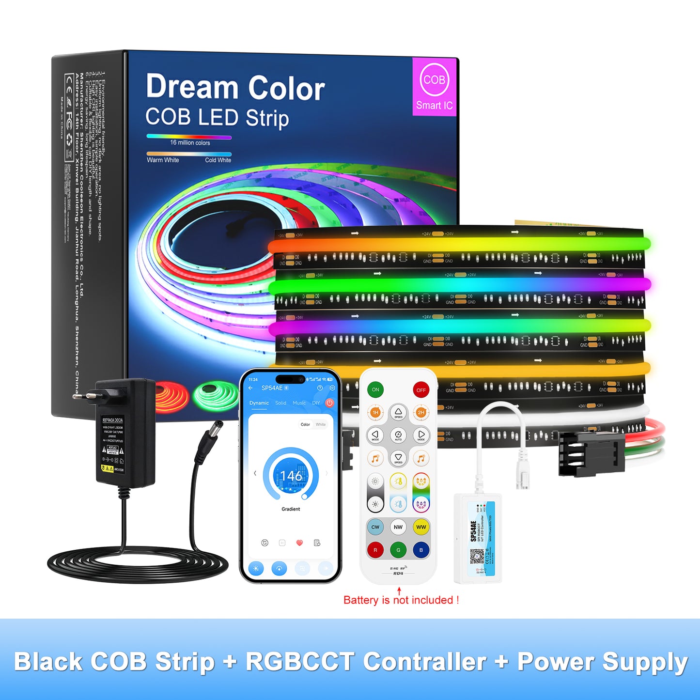 RGBCCT COB LED strip 71mm smallest cut unit with directional arrow for correct WS2811 IC connection