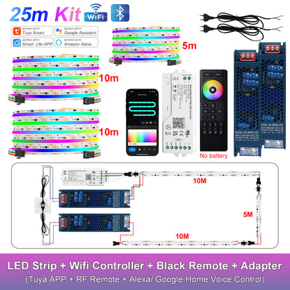MALIIGAZA Smart Tuya WiFi RGBIC COB LED Strip Kit with Alexa & Google Home App Voice Control, Addressable Dream Color Light Tape 1-5M 10M 15M 20M 25M 30M Decor Lighting