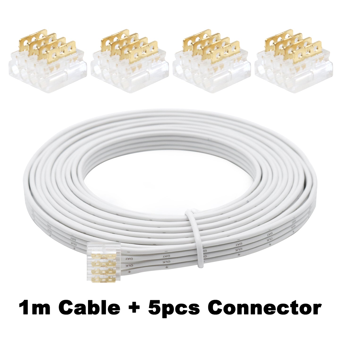 MALIIGAZA 4-Pin 20AWG Stair Light Main Line Extension Cable | Plug & Play Extender Cord with Transparent Quick Connector for STEP-05 & STEP-09 Systems (1m, 3m, 5m)