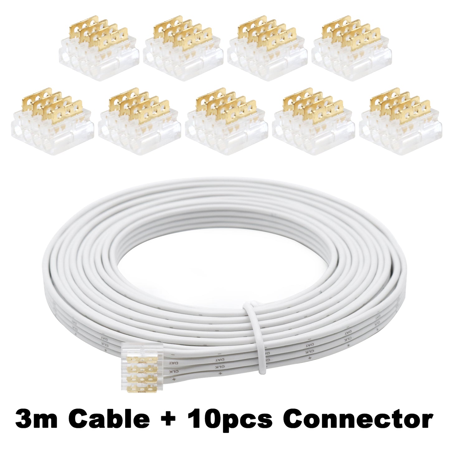 MALIIGAZA 4-Pin 20AWG Stair Light Main Line Extension Cable | Plug & Play Extender Cord with Transparent Quick Connector for STEP-05 & STEP-09 Systems (1m, 3m, 5m)