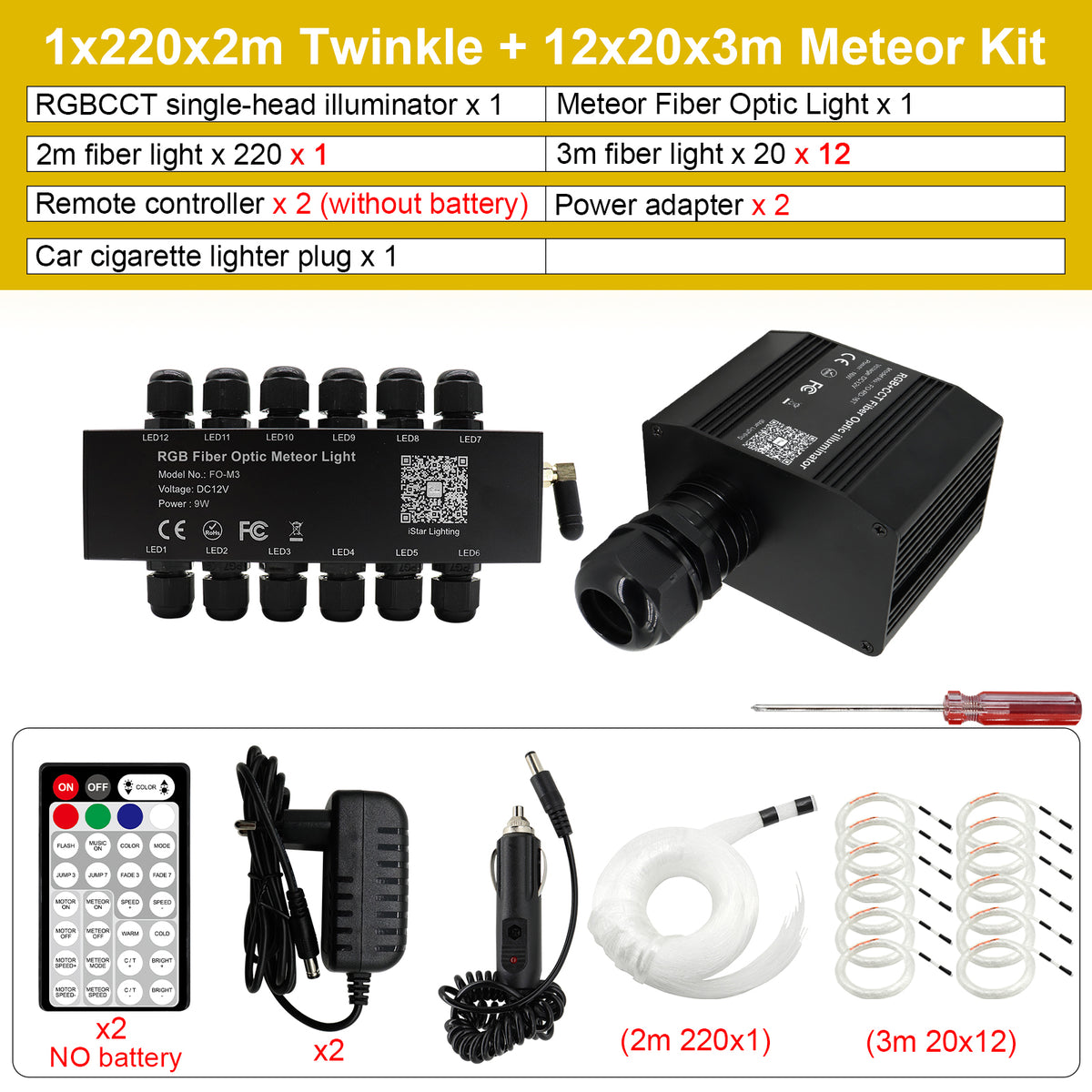 Fiber optic star light kit with 16 million colors and dynamic lighting modes