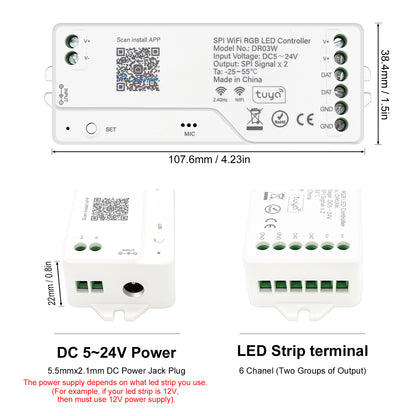 MALIIGAZA Tuya WiFi SPI RGB LED Controller with Smart Life App, Alexa, Google Home & 2.4G RF Remote Support for Addressable RGB LED Strips