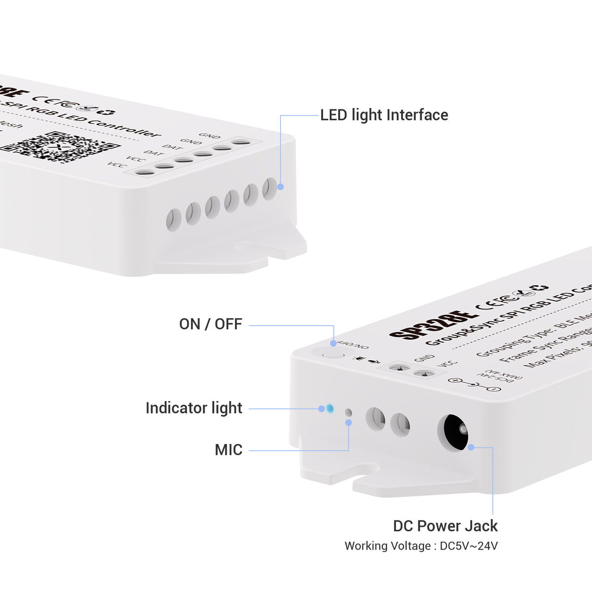 MALIIGAZA SP328E Bluetooth Mesh SPI LED Controller - Smart App Sync Group Control for Addressable RGBIC LED Strips