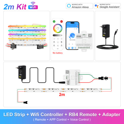 MALIIGAZA Addressable RGBCCT COB LED Strip Light WiFi Kit | 840 LEDs/m, Dual IC WS2811, Alexa & Google Assistant, App Control, Music Sync, Up to 10m 15m