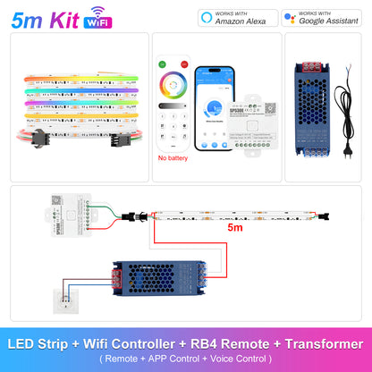 MALIIGAZA Addressable RGBCCT COB LED Strip Light WiFi Kit | 840 LEDs/m, Dual IC WS2811, Alexa & Google Assistant, App Control, Music Sync, Up to 10m 15m
