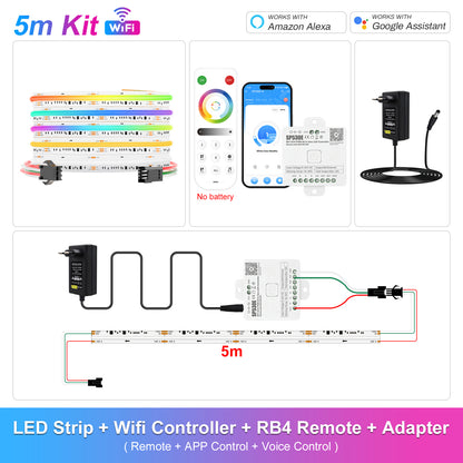 MALIIGAZA Addressable RGBCCT COB LED Strip Light WiFi Kit | 840 LEDs/m, Dual IC WS2811, Alexa & Google Assistant, App Control, Music Sync, Up to 10m 15m