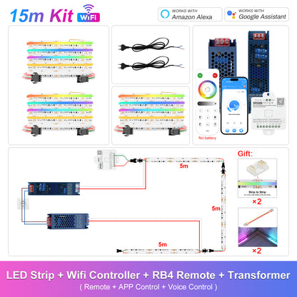 MALIIGAZA Addressable RGBCCT COB LED Strip Light WiFi Kit | 840 LEDs/m, Dual IC WS2811, Alexa & Google Assistant, App Control, Music Sync, Up to 10m 15m