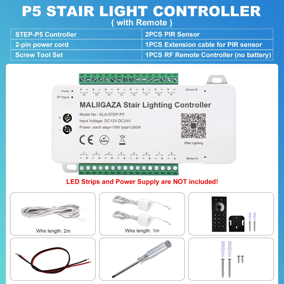 MALIIGAZA STEP-P5 Smart Stair Light Controller with App & RF Remote Control (Up to 16 Steps, Motion Sensor, Always-On Mode)
