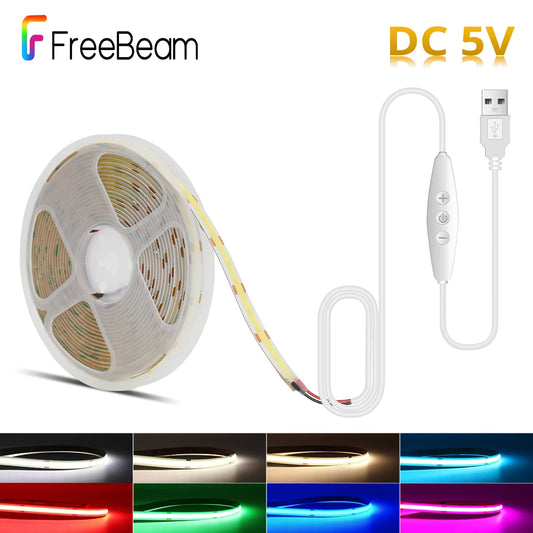 USB 5V COB LED Strip Light 5mm 10mm Dimmable Flexible Ribbon Light High Density LED Tape Light For TV Room Decoration