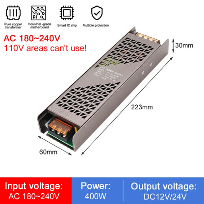 High Quality 12V 24V DC Power Supply 100W 200W 300W 400W Full Watt LED Transformer PSU for LED Strip Light 220V AC/DC Converter