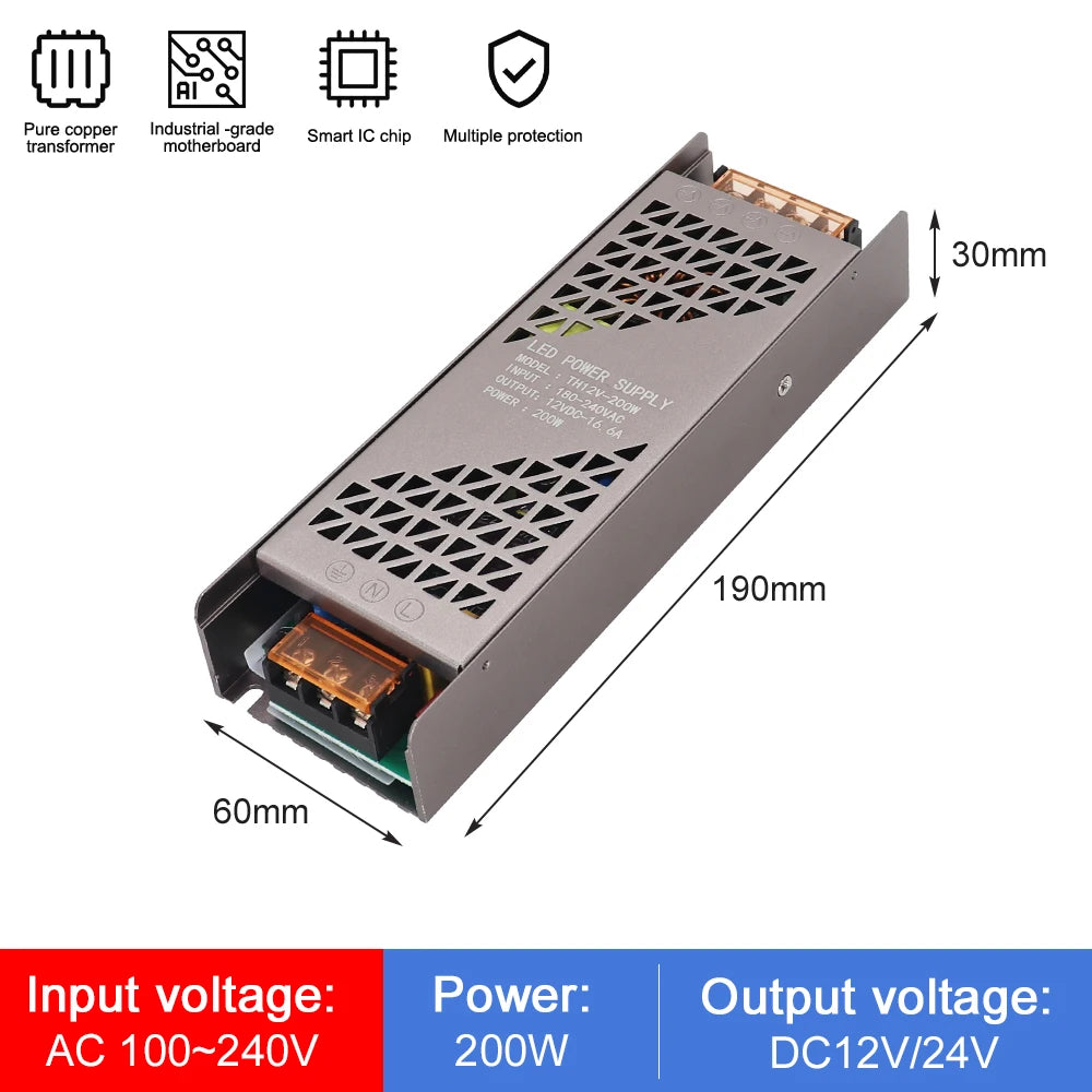 High Quality 12V 24V DC Power Supply 100W 200W 300W 400W Full Watt LED Transformer PSU for LED Strip Light 220V AC/DC Converter