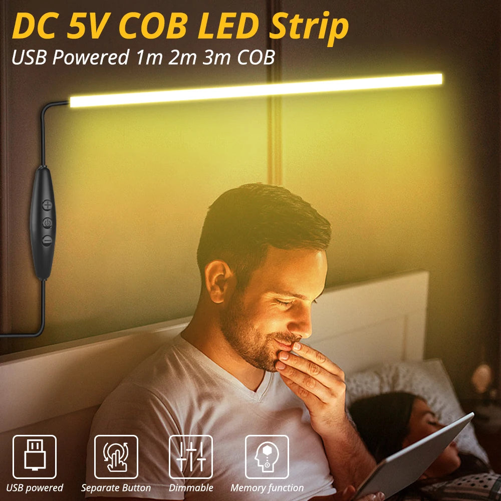 USB 5V COB LED Strip Light 5mm 10mm Dimmable Flexible Ribbon Light High Density LED Tape Light For TV Room Decoration