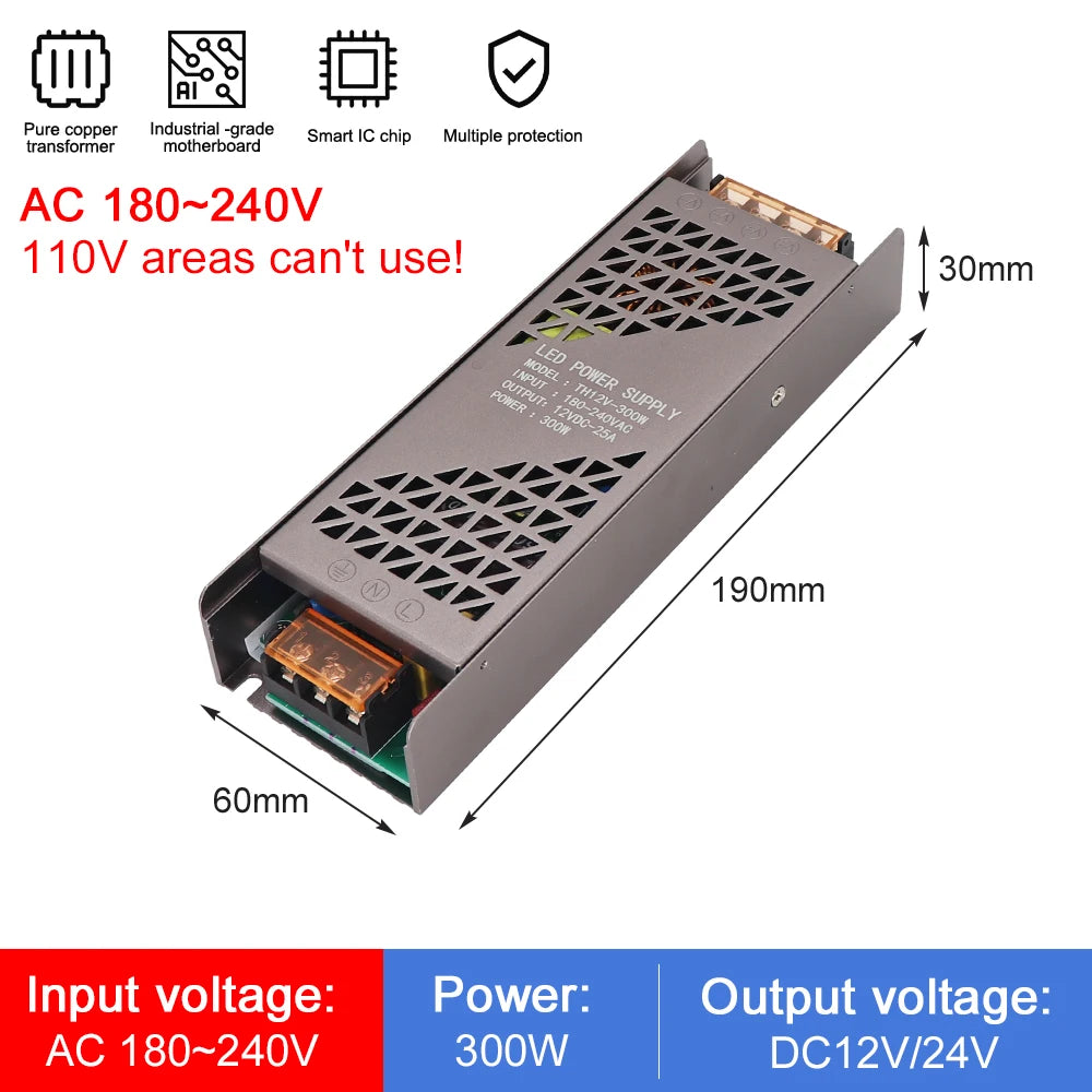 High Quality 12V 24V DC Power Supply 100W 200W 300W 400W Full Watt LED Transformer PSU for LED Strip Light 220V AC/DC Converter