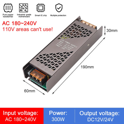 High Quality 12V 24V DC Power Supply 100W 200W 300W 400W Full Watt LED Transformer PSU for LED Strip Light 220V AC/DC Converter